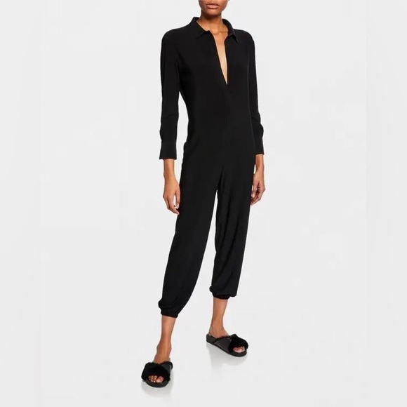 Norma Kamali Spread Collar Jog Jumpsuit XS Black - Picture 1 of 6